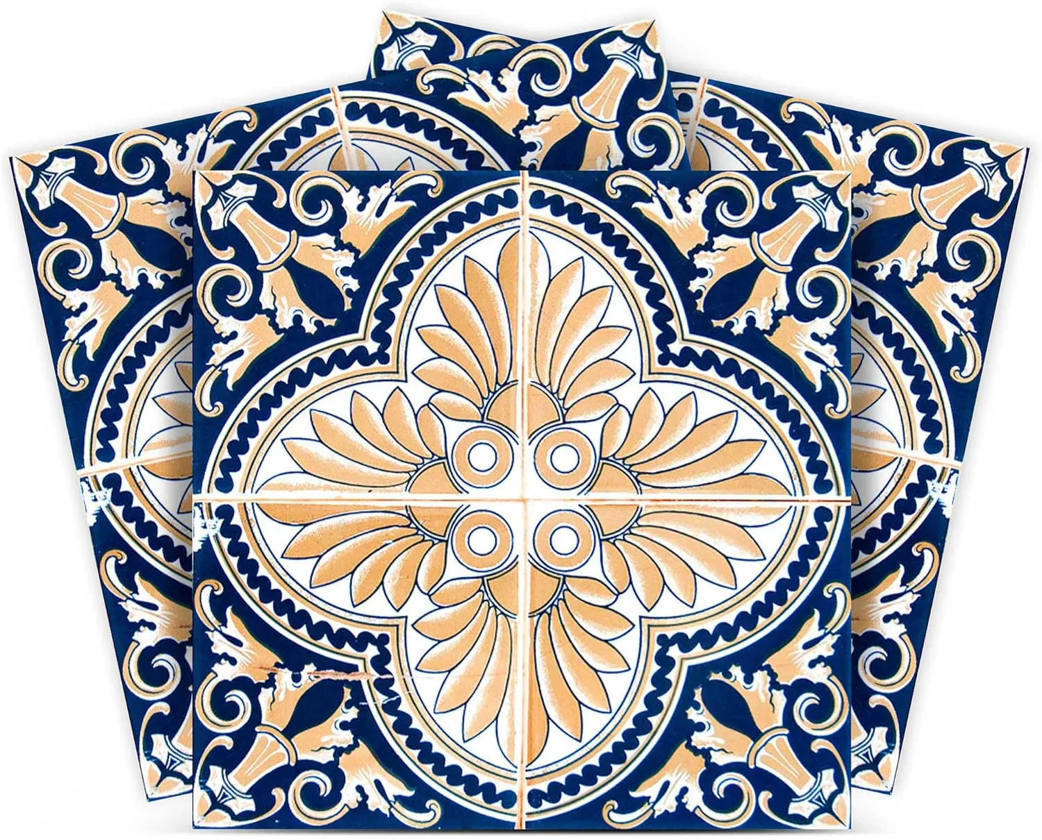 Backsplash Peel and Stick Tile Stickers 24 PC Set Authentic Tile Decals Bathroom & Kitchen Vinyl Wall Decals Easy to Apply Just Peel & Stick Home Decor (4x4 Inch, Blue Cream H16)