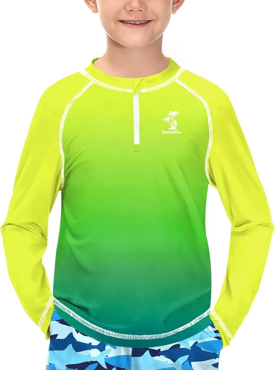 BesserBay Boys UPF 50  Half Zip Rash Guard UV Protection Raglan Long Sleeve Swim Shirt 4-12 Years