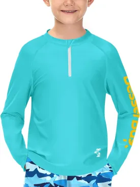 BesserBay Boys UPF 50  Half Zip Rash Guard UV Protection Raglan Long Sleeve Swim Shirt 4-12 Years