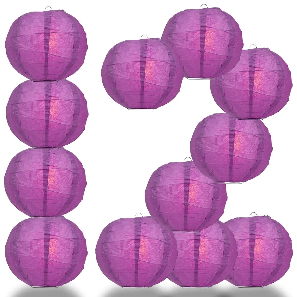 BLOWOUT BULK PACK (12) 24" Violet / Orchid Round Paper Lantern, Crisscross Ribbing, Chinese Hanging Wedding & Party Decoration