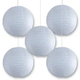 BULK PACK (5) 10 Inch White Shimmering Nylon Lantern, Parallel Ribbing, Durable, Hanging
