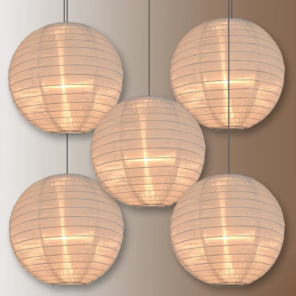 BULK PACK (5) 10 Inch White Shimmering Nylon Lantern, Parallel Ribbing, Durable, Hanging