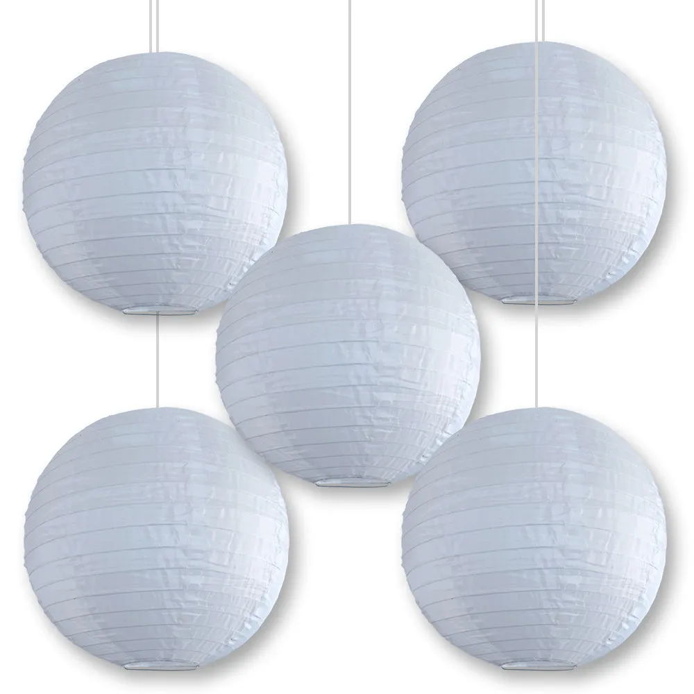 BULK PACK (5) 10 Inch White Shimmering Nylon Lantern, Parallel Ribbing, Durable, Hanging