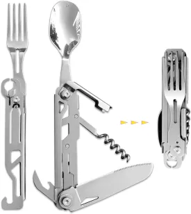 Camping- travel Utensils 5-in-1 Folding Flatware Set, travel Portable Detachable Stainless Steel Fork,Spoon, Knife, Wine Bottle and Can Opener Combo Set, Hiking, Multifunctional tableware by LEPANDA