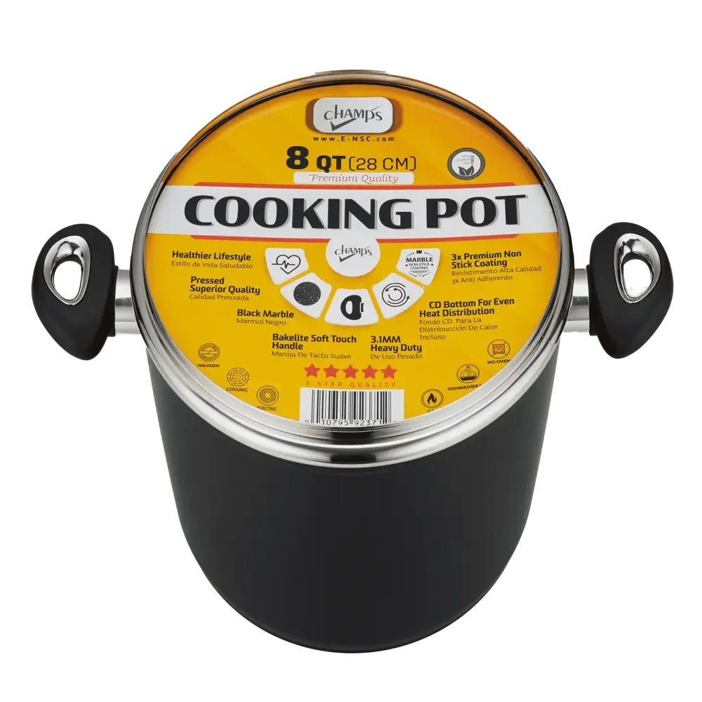 Champs Black Pot NS Speckled Inside w/ Glass Lid 8 qrt