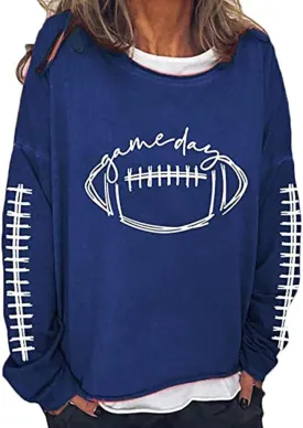 Game Day Football Sweatshirt Women Cute Graphic Funny Sunday Casual Long Sleeve Crewneck Pullover Top