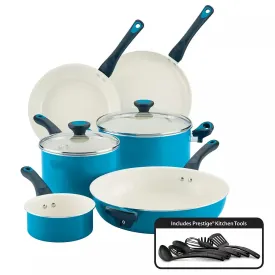 Go Healthy! Nonstick Cookware Pots and Pans Set with QuiltSmart Technology, 14-Piece - Aqua