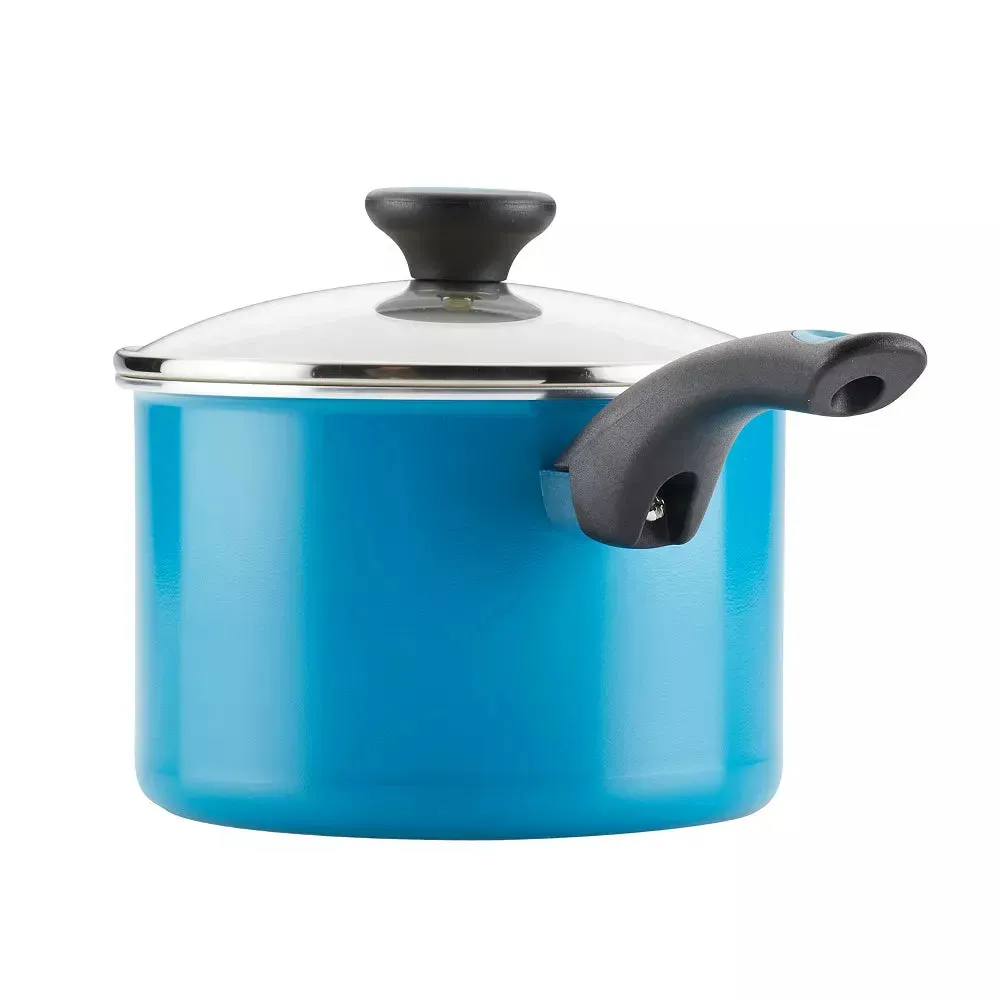 Go Healthy! Nonstick Cookware Pots and Pans Set with QuiltSmart Technology, 14-Piece - Aqua