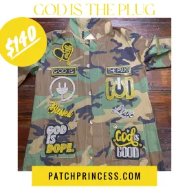 GOD IS THE PLUG CAMOUFLAGE BLING Patchwork JACKET