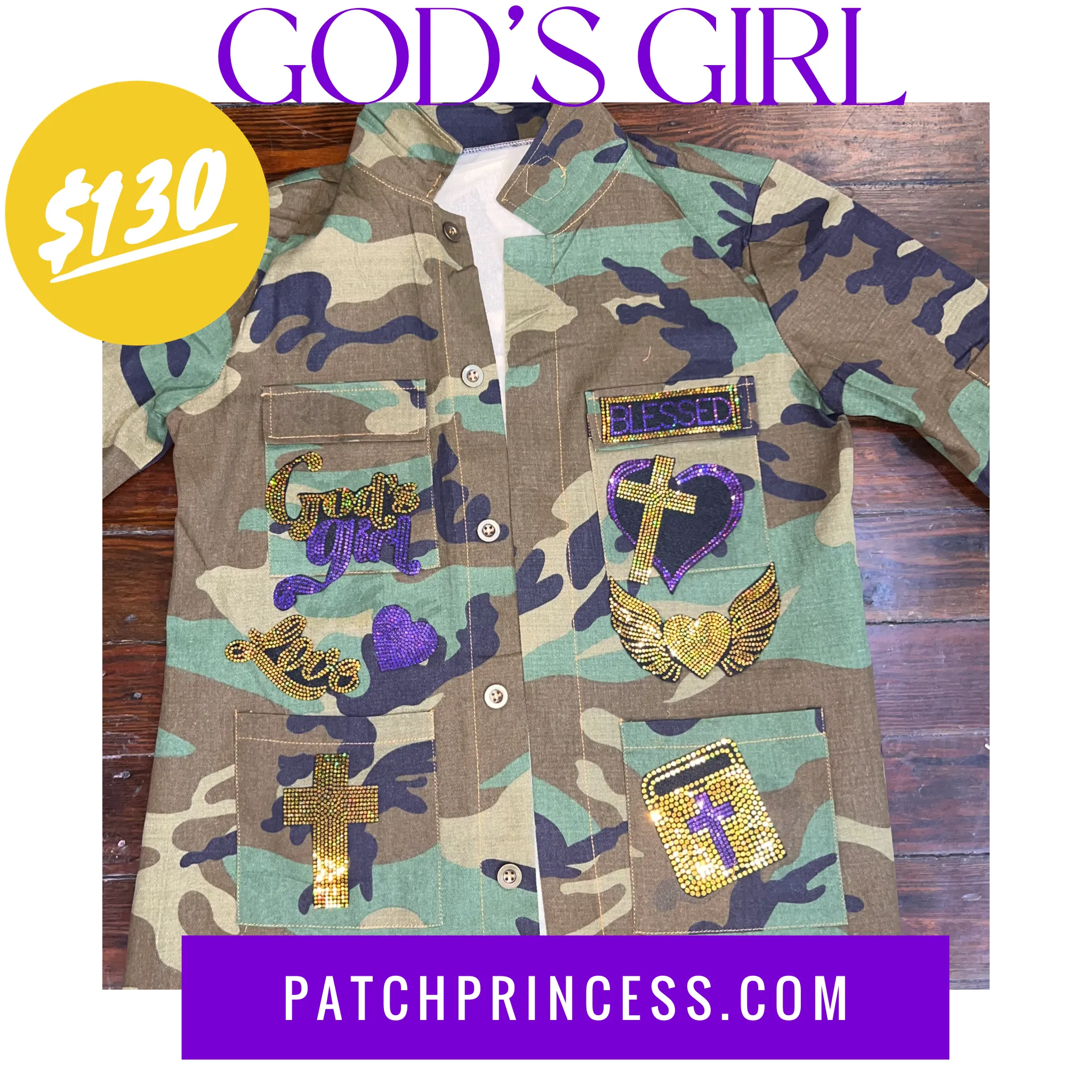 GOD'S GIRL CAMOUFLAGE BLING Patchwork JACKET