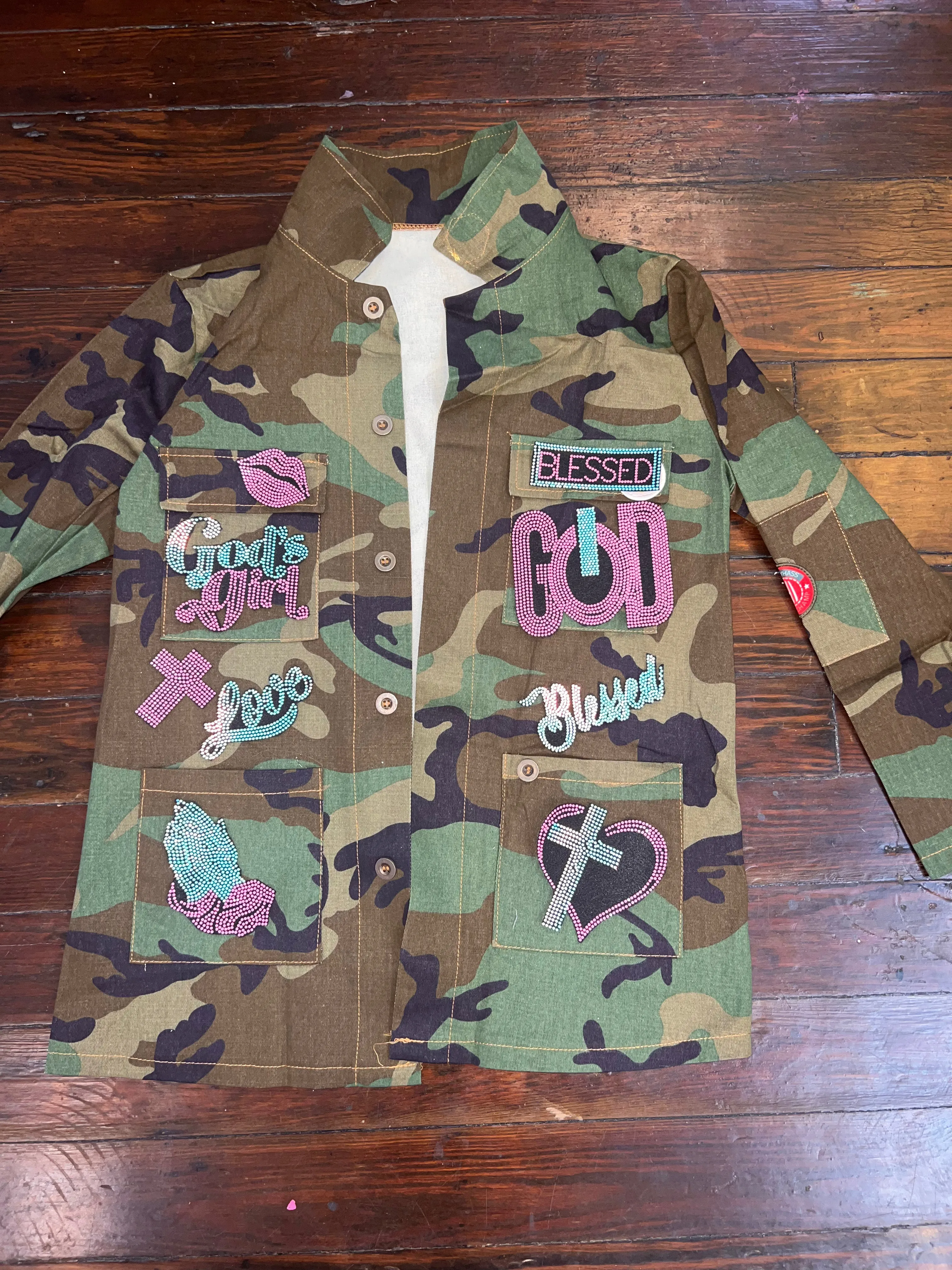 GOD'S GIRL CAMOUFLAGE BLING Patchwork JACKET