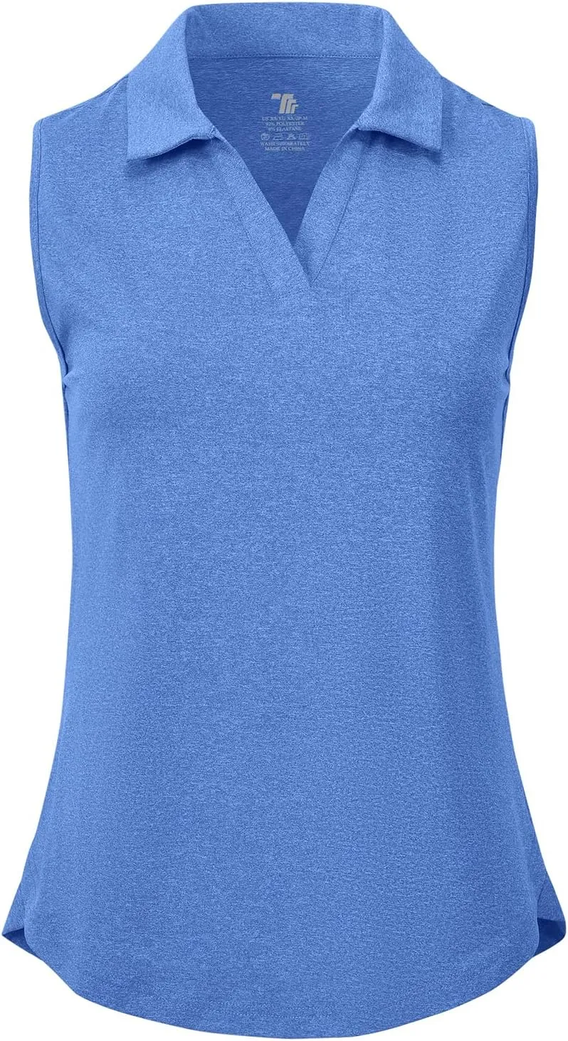 Gopune Women's Sleeveless Golf Polo Shirts Quick Dry Tennis Shirts Lightweight UPF 50  Collared V-Neck Tank Tops