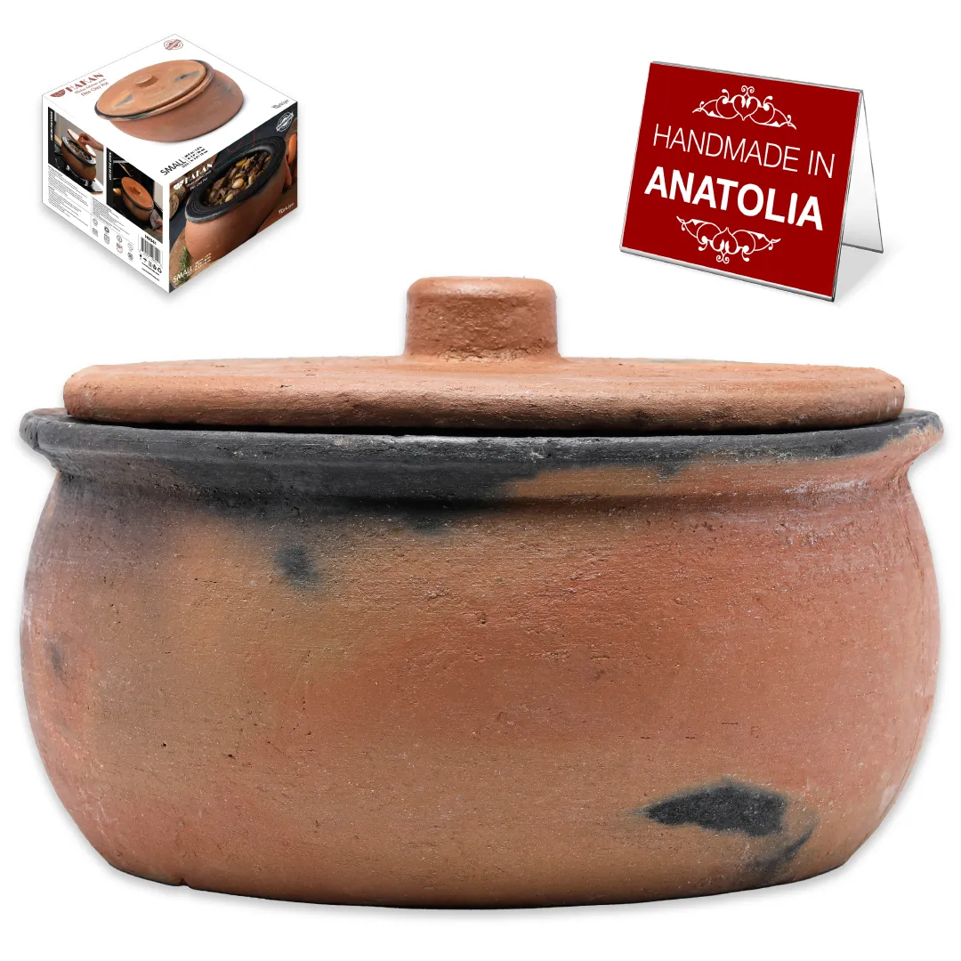Hakan Efes Clay Pot with Lid, Unglazed Twice-Baked Terracotta