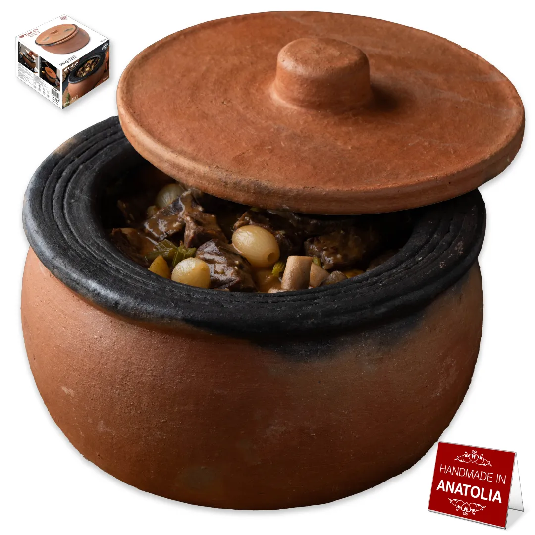 Hakan Efes Clay Pot with Lid, Unglazed Twice-Baked Terracotta