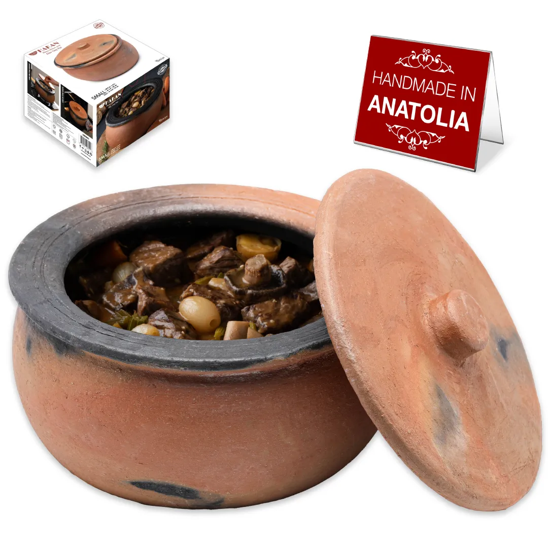 Hakan Efes Clay Pot with Lid, Unglazed Twice-Baked Terracotta