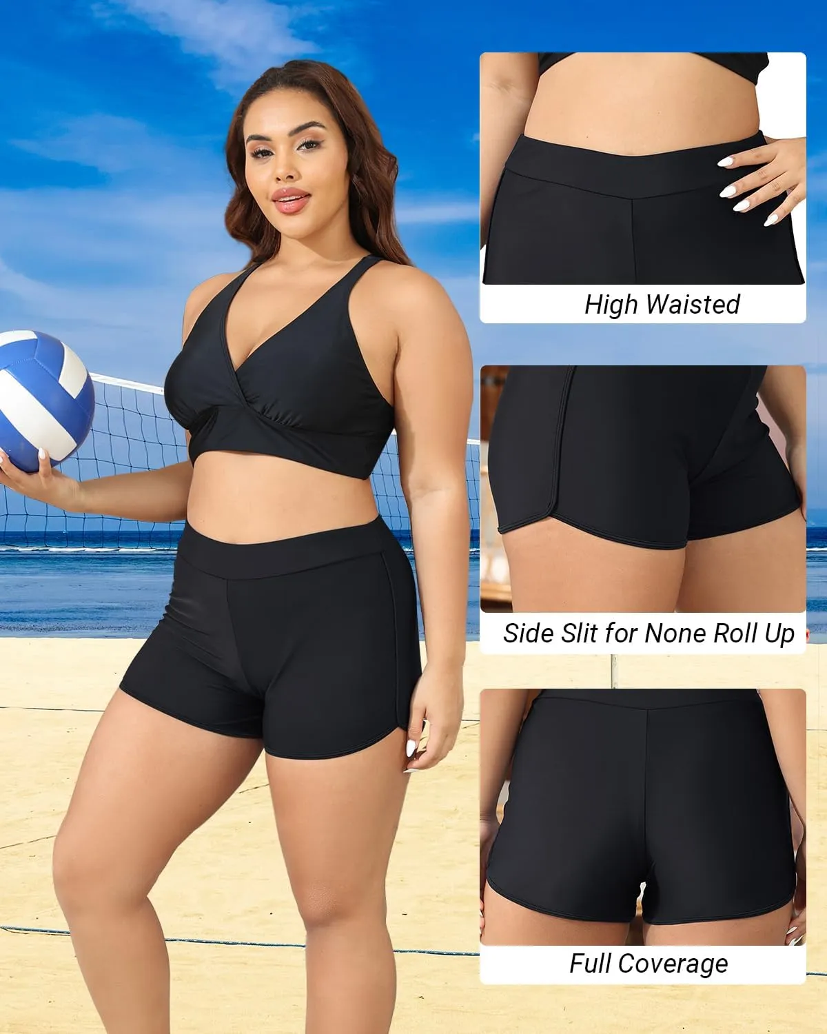Holipick Plus Size Swim Shorts Women High Waisted Bathing Suit Bottoms Tummy Control Swim Shorts