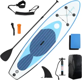 Inflatable Stand Up Paddle Board, Camouflage Print Adult Paddleboard, Single Layer PVC Paddle Board with Carry Bag, Hand Pump, Retractable Propeller, Removable Fin