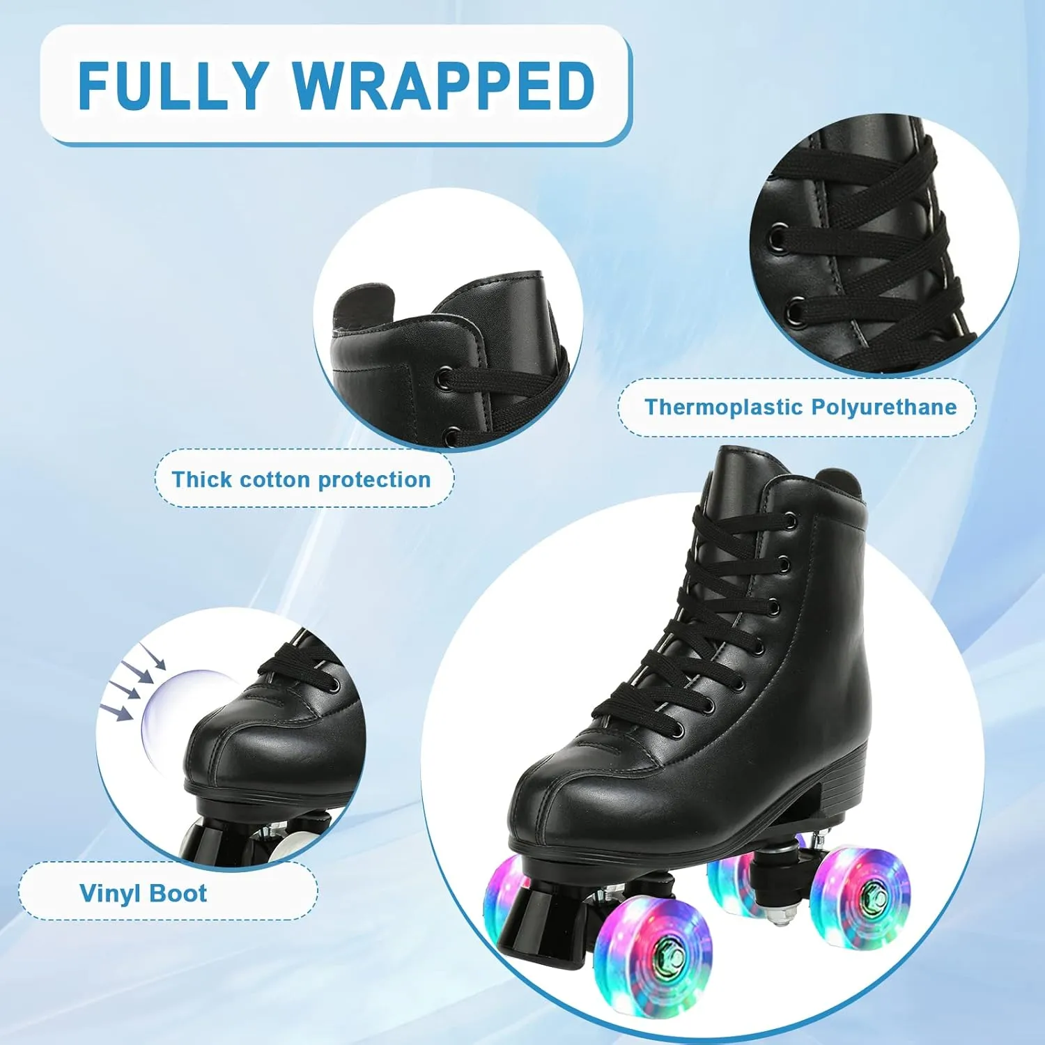 Jessie PU Leather Skates - Premium Adjustable Four-Wheel Roller Skates for Women, Men, Boys & Girls - Indoor & Outdoor