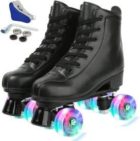 Jessie PU Leather Skates - Premium Adjustable Four-Wheel Roller Skates for Women, Men, Boys & Girls - Indoor & Outdoor