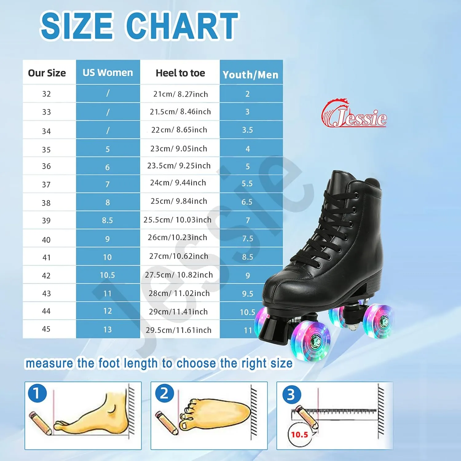 Jessie PU Leather Skates - Premium Adjustable Four-Wheel Roller Skates for Women, Men, Boys & Girls - Indoor & Outdoor