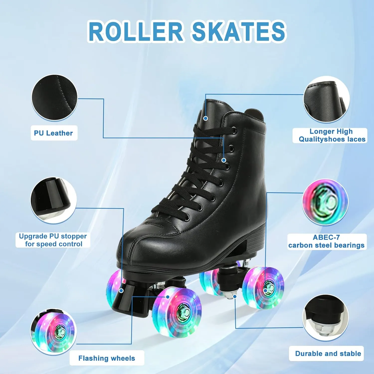 Jessie PU Leather Skates - Premium Adjustable Four-Wheel Roller Skates for Women, Men, Boys & Girls - Indoor & Outdoor