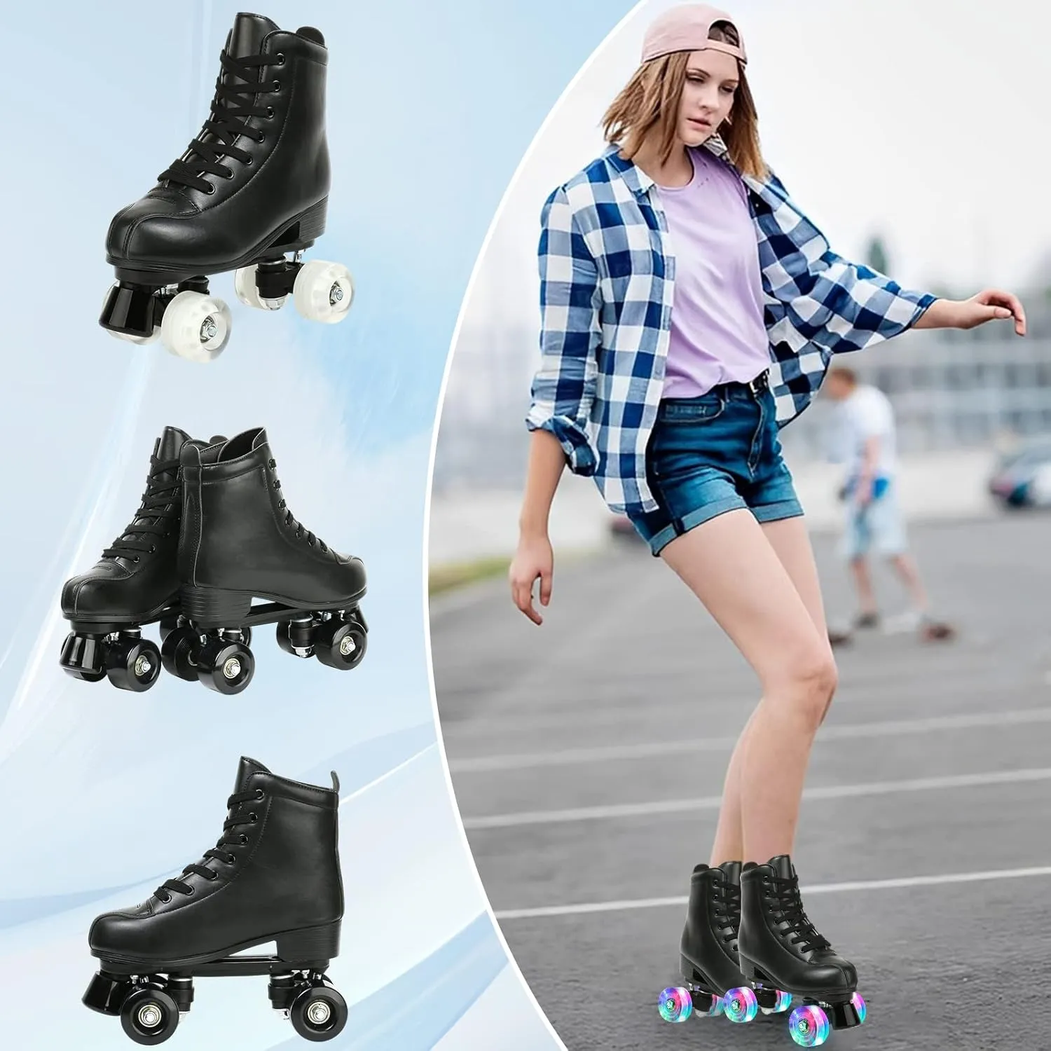 Jessie PU Leather Skates - Premium Adjustable Four-Wheel Roller Skates for Women, Men, Boys & Girls - Indoor & Outdoor