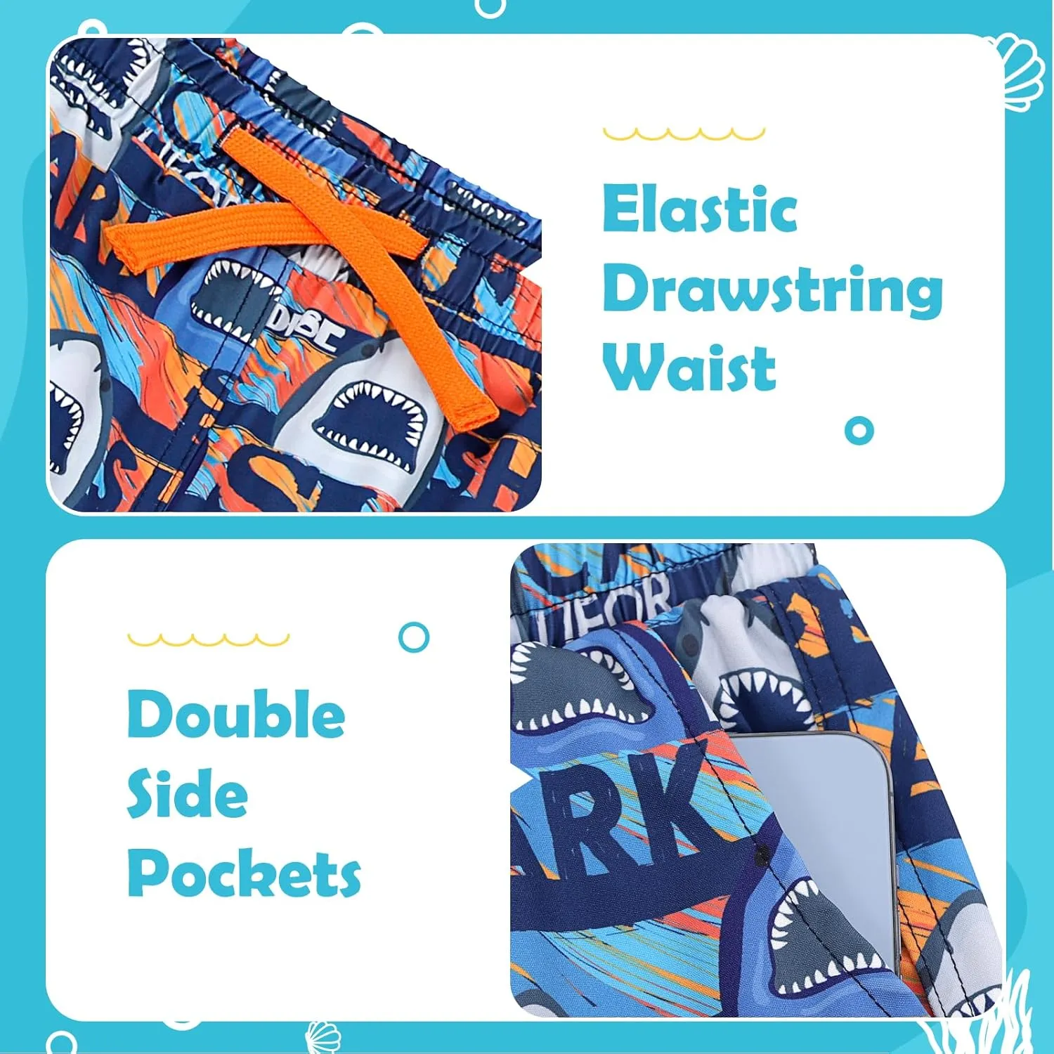 KAKU NANU Boys Swim Trunks Compression Liner Bathing Swimsuit Quick Dry Boxer Beach Board Shorts with Pockets 2-14 Years
