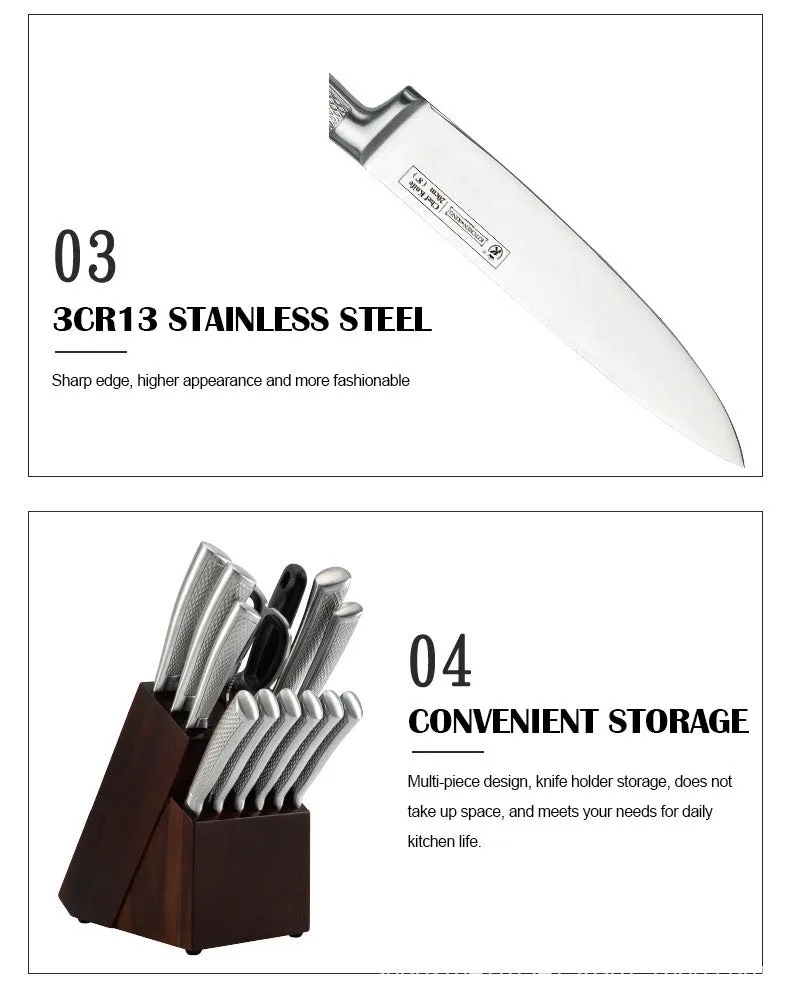 Kitchen Knife Set with Block, 14-Piece 3CR13 Stainless Steel Knife Set, Dishwasher Safe Kitchen Knives,Chef Knife Set with Sharpener, Ergonomic Handle
