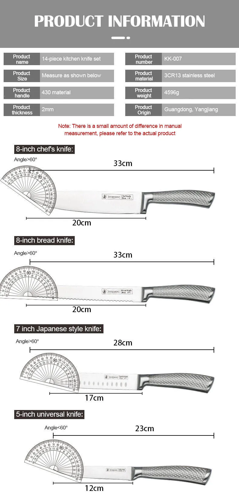 Kitchen Knife Set with Block, 14-Piece 3CR13 Stainless Steel Knife Set, Dishwasher Safe Kitchen Knives,Chef Knife Set with Sharpener, Ergonomic Handle