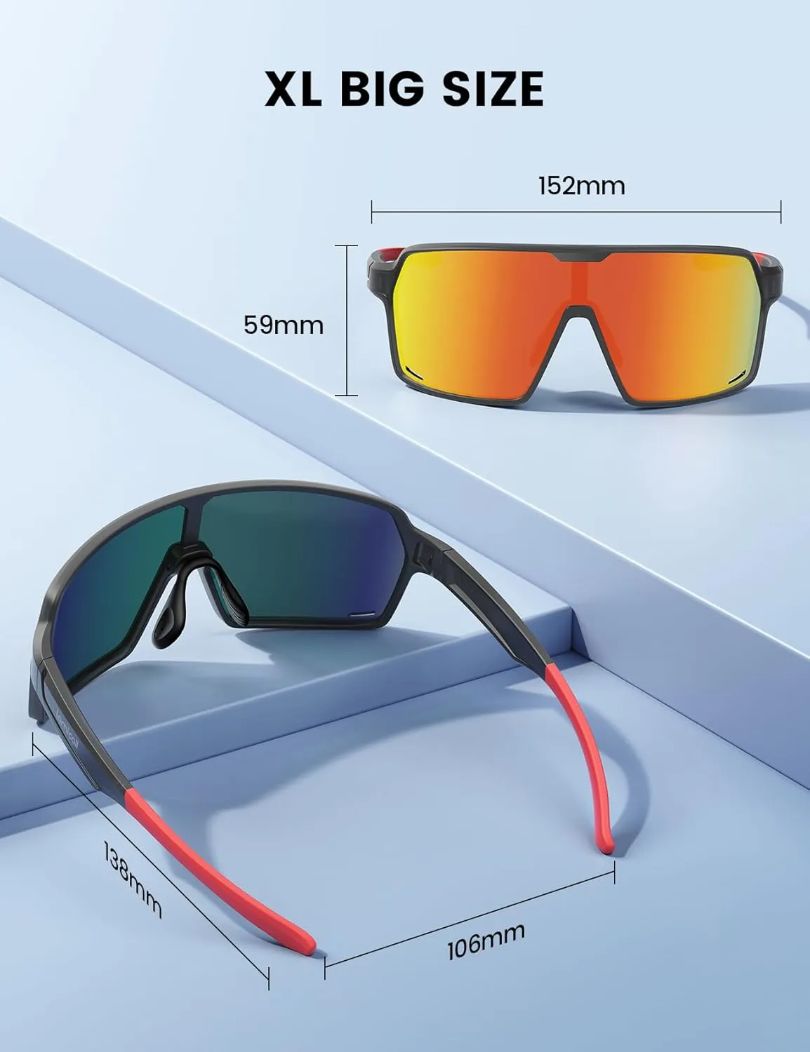 Lamicall XL Size Polarized Sports Sunglasses for Men Women, Large UV400 Protection Sun Glasses, Running Cycling Baseball