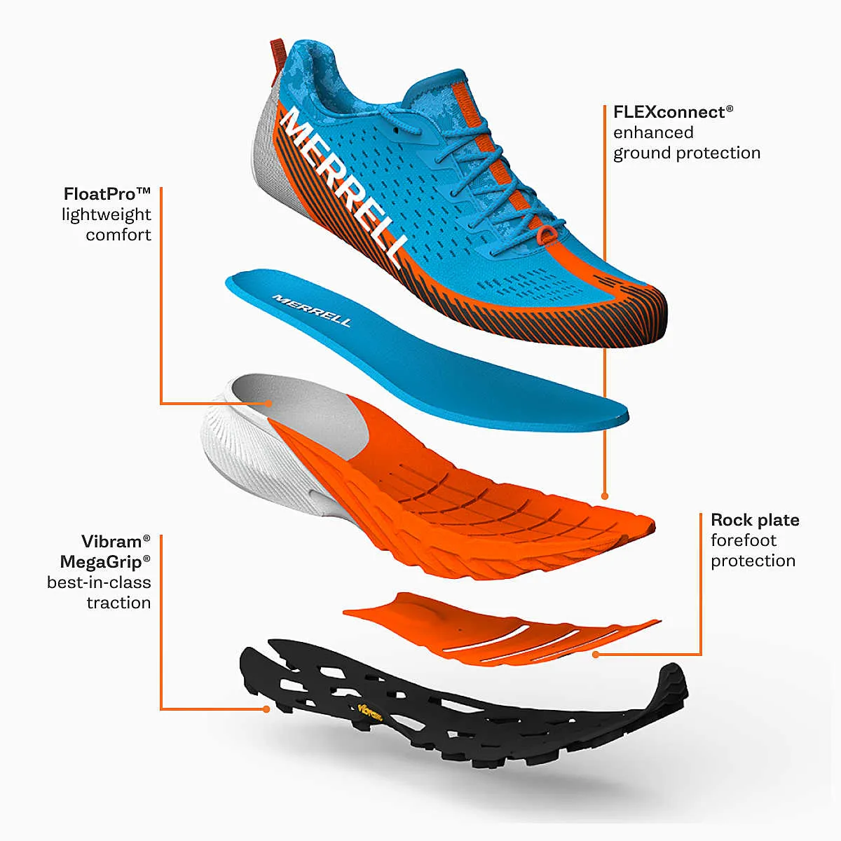 Merrell Mens Agility Peak 5 Trail Running Shoes (Black/Tangerine)