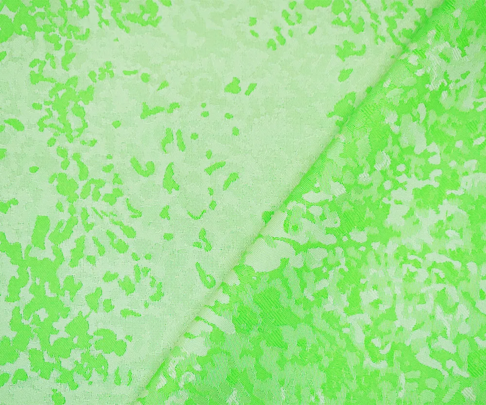 Neon Green-White Polyester Abstract Camouflage Jacquard Woven Fabric