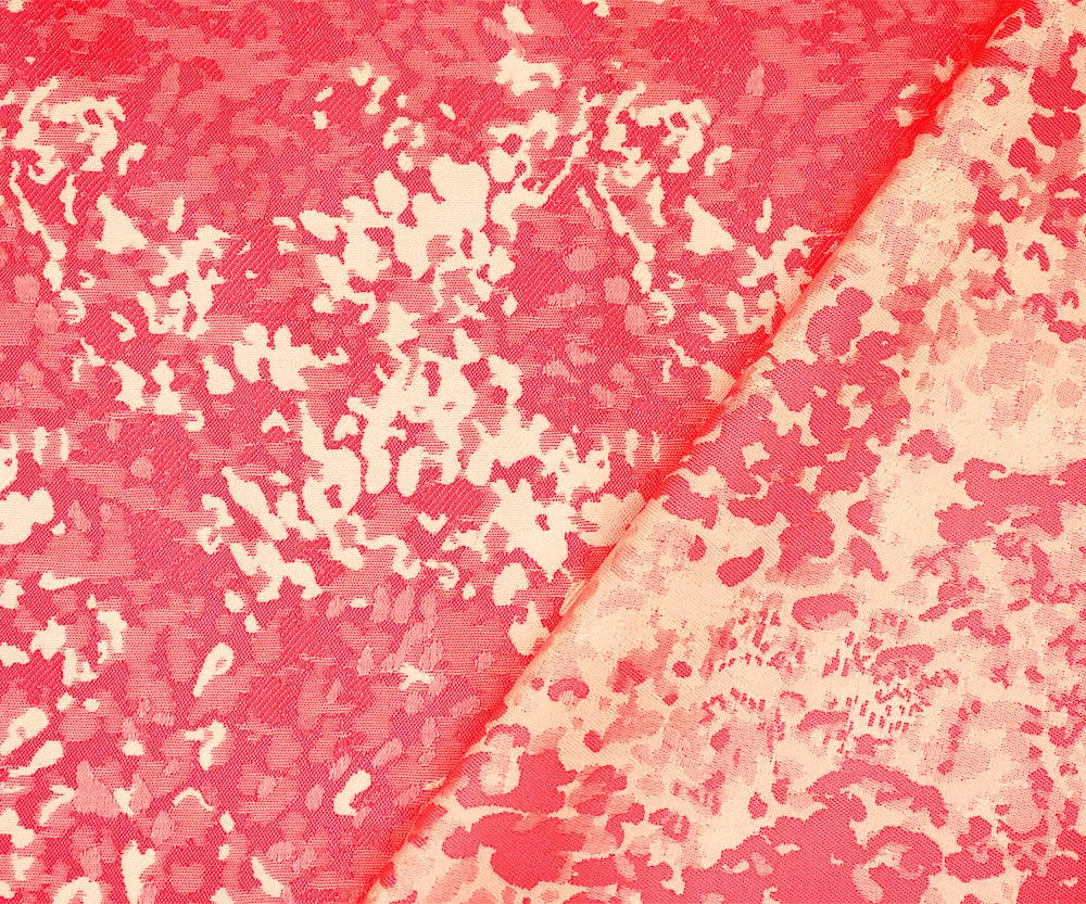 Neon Pink-Off White Polyester Abstract Camouflage Jacquard Woven Fabric