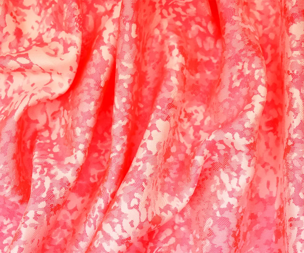 Neon Pink-Off White Polyester Abstract Camouflage Jacquard Woven Fabric