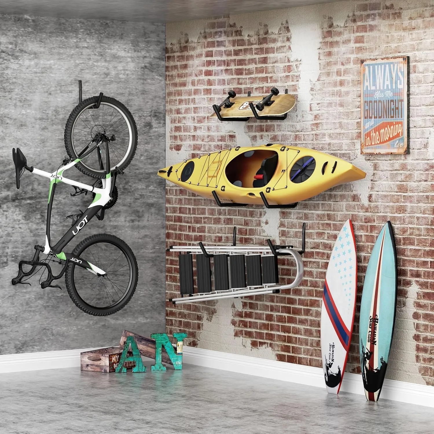 niffgaff Heavy Duty Garage Storage Hooks - 120 LB Capacity Wall Mounted Rack for Kayaks, Ladders, and Bikes