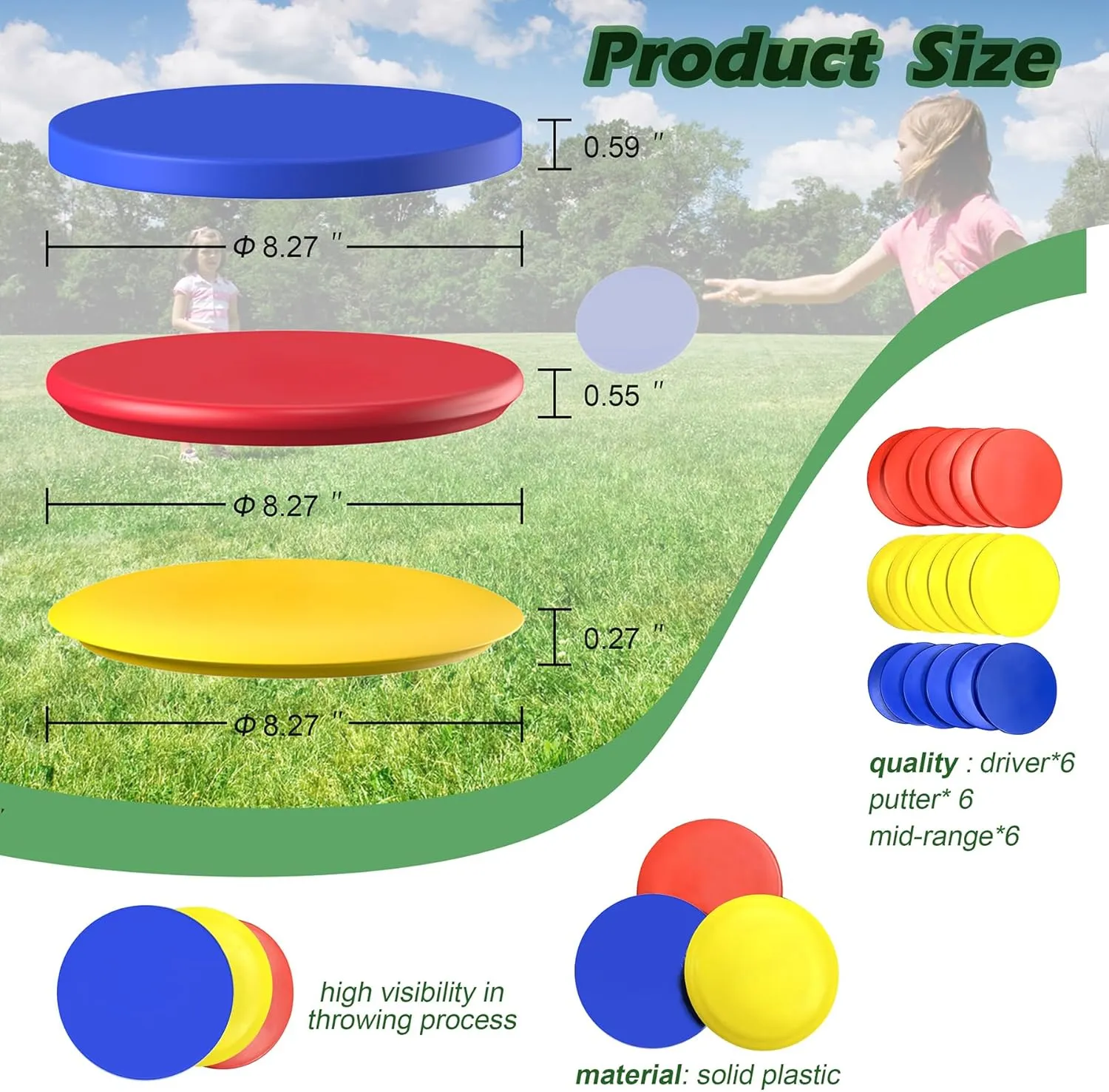 NQV Disc Golf Set for Beginners, 18 Blank Disc Golf Discs, 6 Drivers 6 Putters 6 Mid Ranges, Dye Your Like, Play Outdoor Indoor Backyard for 3 Plus People Family