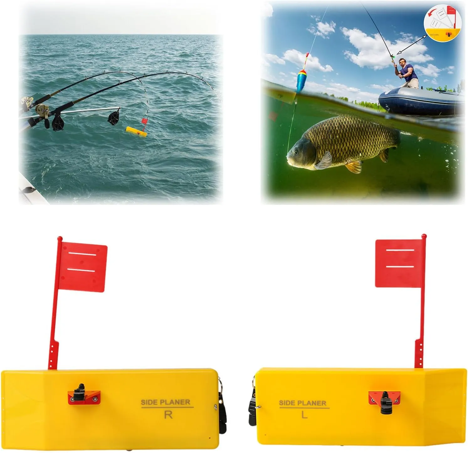 Planer Boards for Fishing Trolling Off Shore Crappie Planer Boards Kits with Flag, Fishing Tool Fishing in Line Side Clip Accessory for Inshore Offshore Trolling Dragging