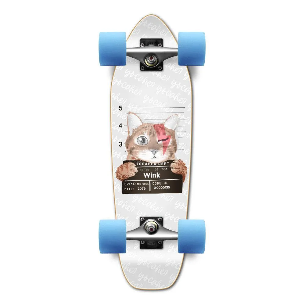 Punked Rockstar Kitty Cat - White Wink 27" Mini Cruiser Longboard
