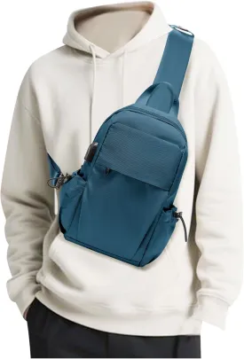 SEAFEW Blue Sling Crossbody Backpack Shoulder Messenger Bag for Men, Mini Anti Theft One Strap Motorcycle Backpack Sling Tactical Chest Bag for Travel Hiking Sport Gym