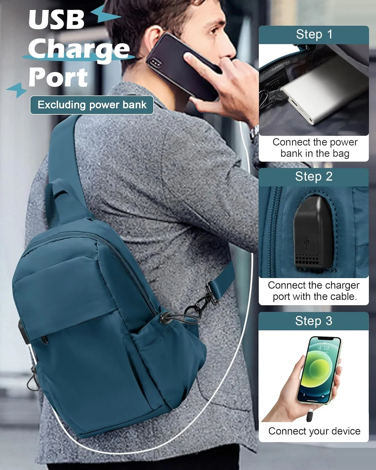 SEAFEW Blue Sling Crossbody Backpack Shoulder Messenger Bag for Men, Mini Anti Theft One Strap Motorcycle Backpack Sling Tactical Chest Bag for Travel Hiking Sport Gym