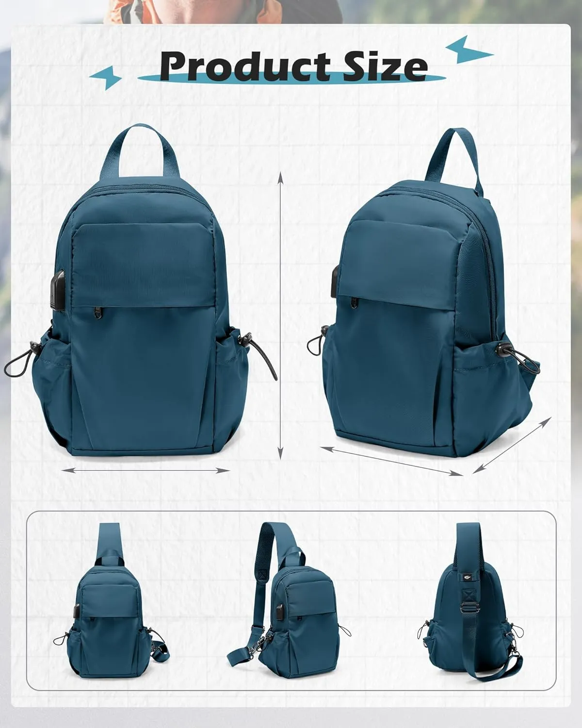 SEAFEW Blue Sling Crossbody Backpack Shoulder Messenger Bag for Men, Mini Anti Theft One Strap Motorcycle Backpack Sling Tactical Chest Bag for Travel Hiking Sport Gym