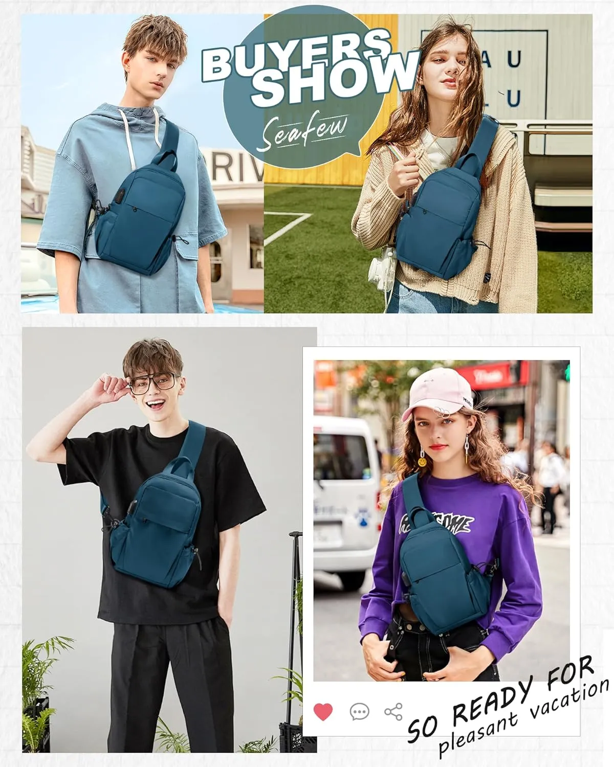 SEAFEW Blue Sling Crossbody Backpack Shoulder Messenger Bag for Men, Mini Anti Theft One Strap Motorcycle Backpack Sling Tactical Chest Bag for Travel Hiking Sport Gym