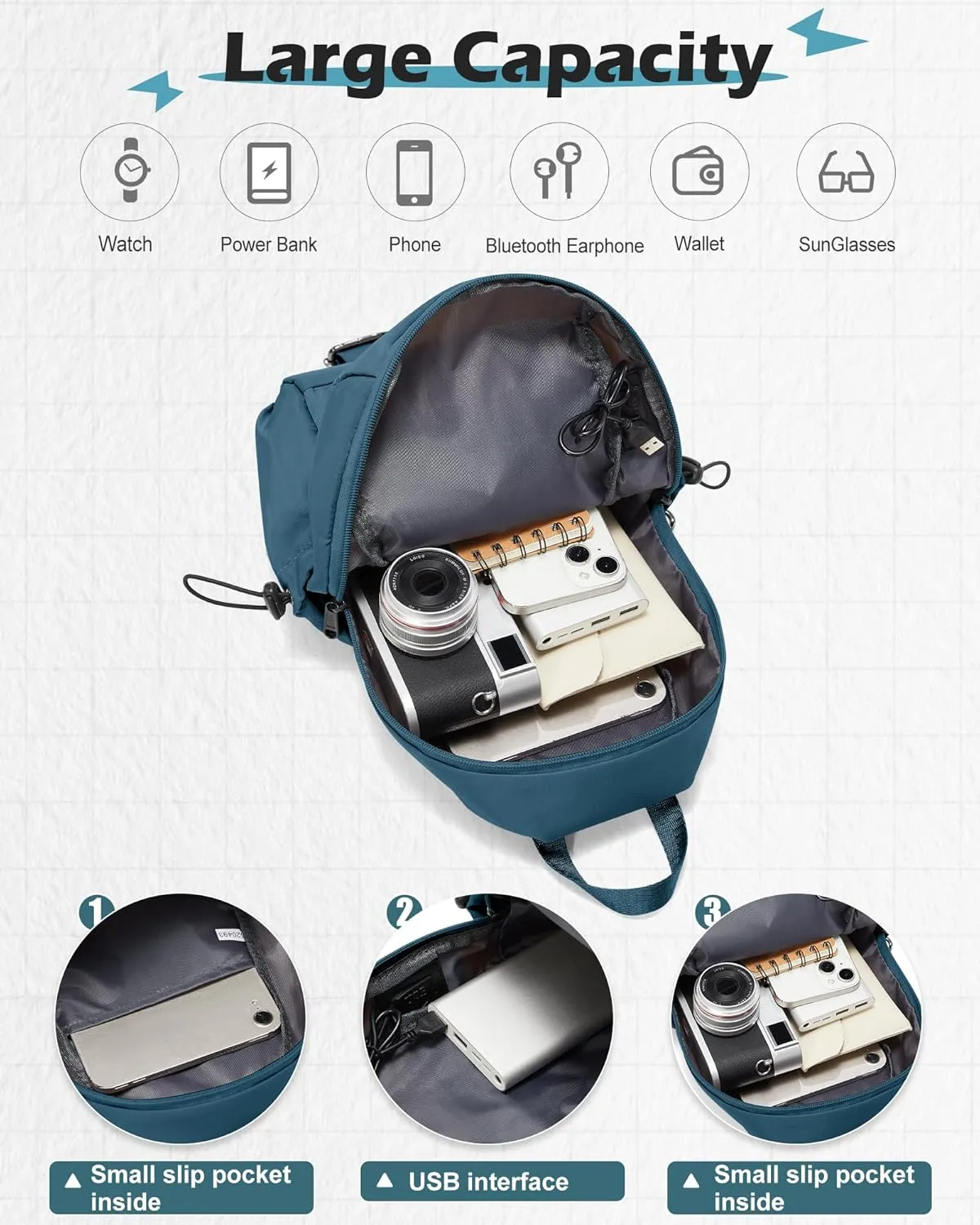 SEAFEW Blue Sling Crossbody Backpack Shoulder Messenger Bag for Men, Mini Anti Theft One Strap Motorcycle Backpack Sling Tactical Chest Bag for Travel Hiking Sport Gym