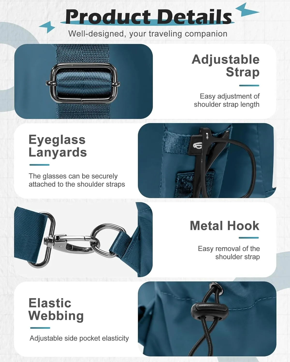 SEAFEW Blue Sling Crossbody Backpack Shoulder Messenger Bag for Men, Mini Anti Theft One Strap Motorcycle Backpack Sling Tactical Chest Bag for Travel Hiking Sport Gym