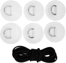 Stand Up Paddleboard SUP Bungee Deck Rigging Kit Heavy Duty 6Pcs D-ring Pad Patch Deck Attachment Kit Accessories White