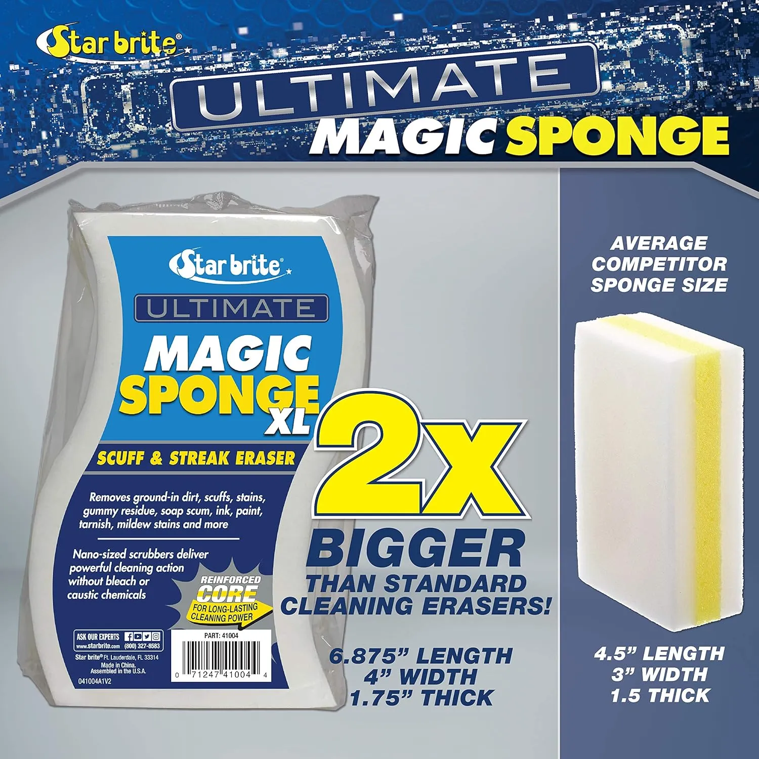 STAR BRITE XL Magic Sponge - 8 Pack - Extra Large, Long Lasting, Premium Melamine Boat Scuff Eraser - Multi-Purpose Scrubber - Bathroom, Kitchen, Floor, Bathtub, Toilet, Baseboard, Wall Cleaner