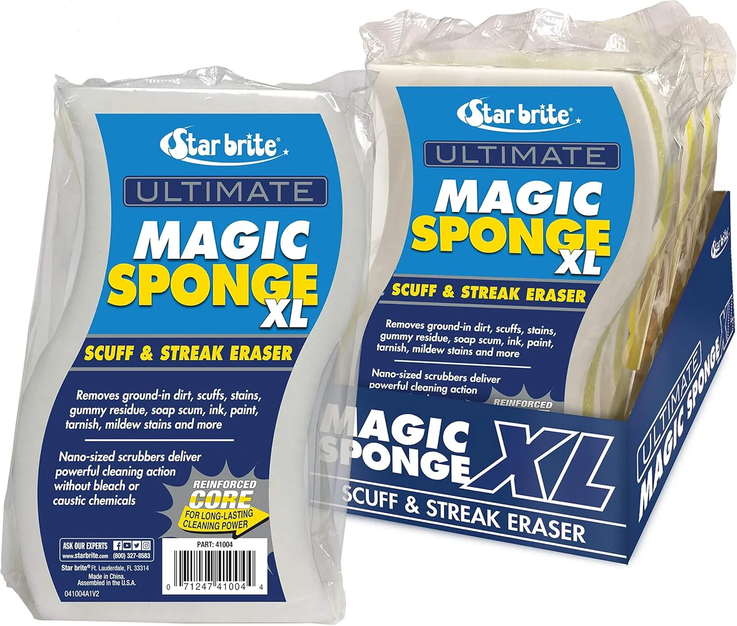 STAR BRITE XL Magic Sponge - 8 Pack - Extra Large, Long Lasting, Premium Melamine Boat Scuff Eraser - Multi-Purpose Scrubber - Bathroom, Kitchen, Floor, Bathtub, Toilet, Baseboard, Wall Cleaner