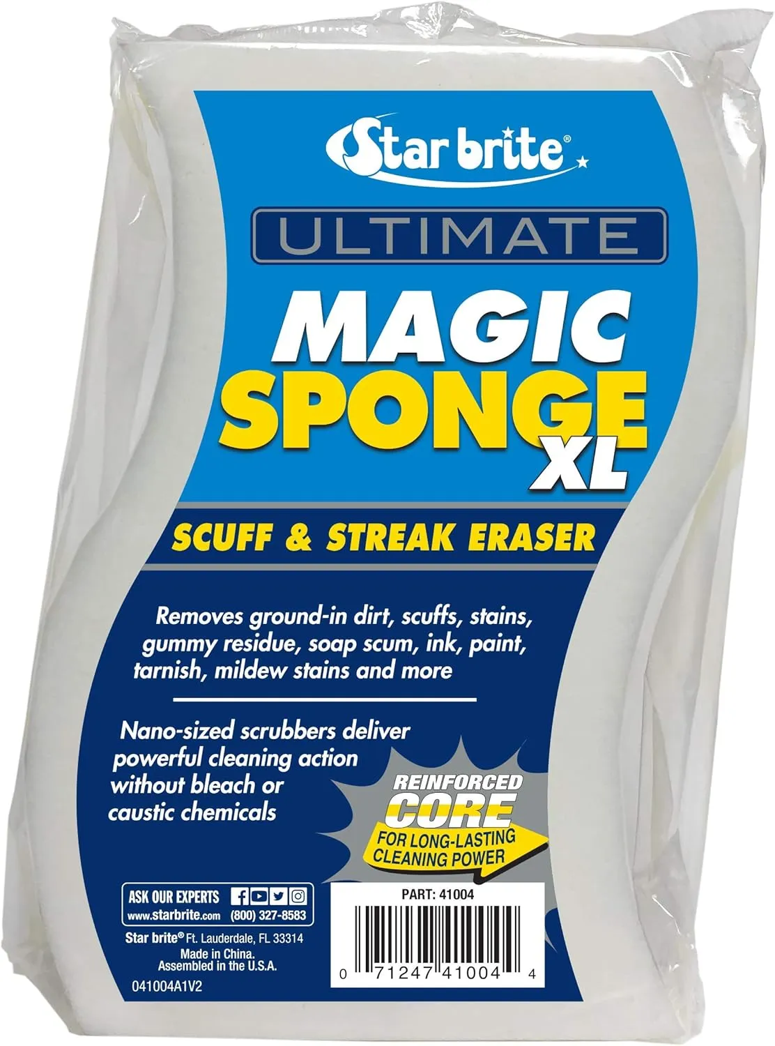 STAR BRITE XL Magic Sponge - 8 Pack - Extra Large, Long Lasting, Premium Melamine Boat Scuff Eraser - Multi-Purpose Scrubber - Bathroom, Kitchen, Floor, Bathtub, Toilet, Baseboard, Wall Cleaner