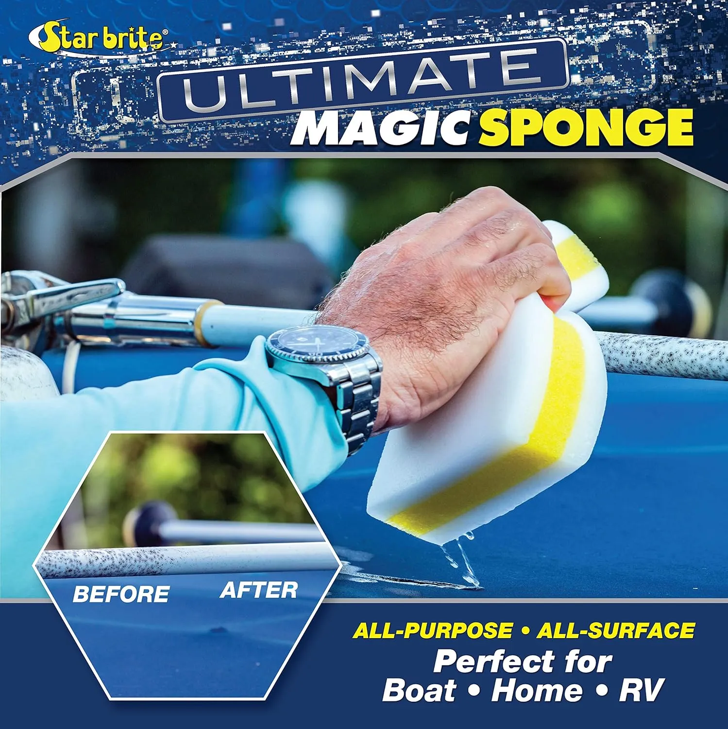 STAR BRITE XL Magic Sponge - 8 Pack - Extra Large, Long Lasting, Premium Melamine Boat Scuff Eraser - Multi-Purpose Scrubber - Bathroom, Kitchen, Floor, Bathtub, Toilet, Baseboard, Wall Cleaner