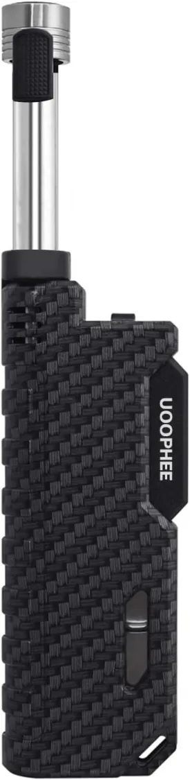 Torch Lighter with Flame Lock, Windproof Butane Lighter Refillable Single Jet Flame, 7.63" Extended Long for Candle, Camping, Grill, BBQ, Fireworks (Butane not Included) Black